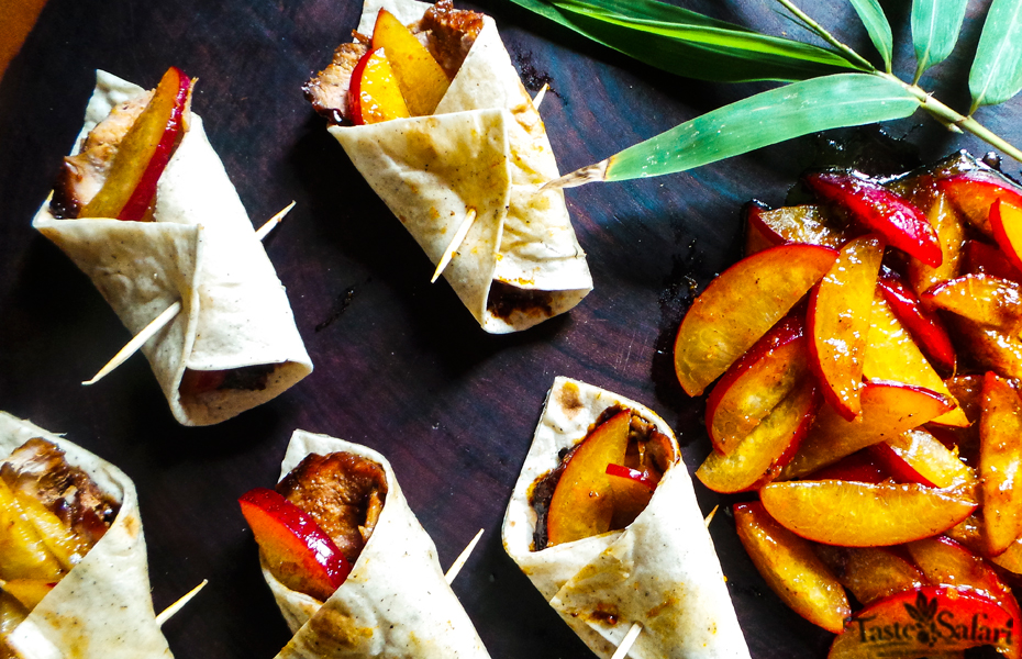 Roasted Spiced Pork Loin Wraps with Crispy Plum Salsa
